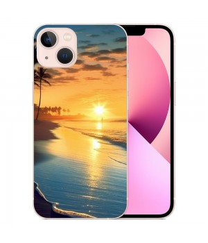 Shangniulu Compatible for iPhone 13 Case, Aesthetic Beach Palm Sunrise iPhone Case Drop Protection Slim Shockproof TPU Clear Case Gift for Men Women