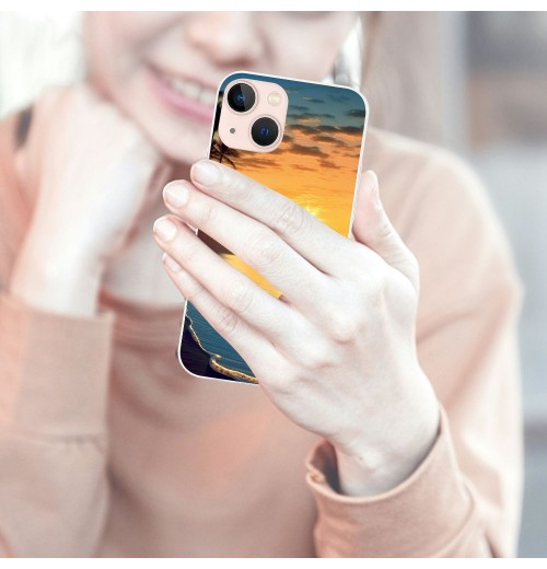 Shangniulu Compatible for iPhone 13 Case, Aesthetic Beach Palm Sunrise iPhone Case Drop Protection Slim Shockproof TPU Clear Case Gift for Men Women