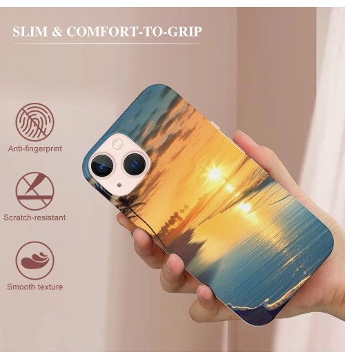 Shangniulu Compatible for iPhone 13 Case, Aesthetic Beach Palm Sunrise iPhone Case Drop Protection Slim Shockproof TPU Clear Case Gift for Men Women