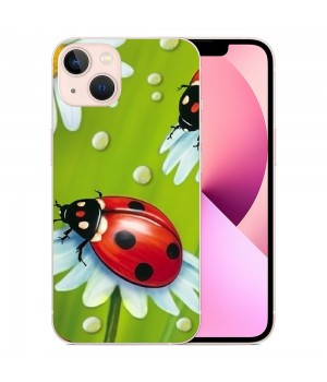 Shangniulu Compatible for iPhone 13 Pro Case, Funny Red Ladybugs Daisies iPhone Case Drop Protection Slim Shockproof TPU Clear Case Gift for Men Women