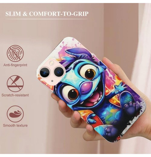 Shangniulu Compatible with iPhone 13 Pro Case Stitch Cartoon Print Crystal Clear Slim Soft TPU Bumper Anti-Scratch Four Corners Cushion Shockproof Protection Hard Back Cover