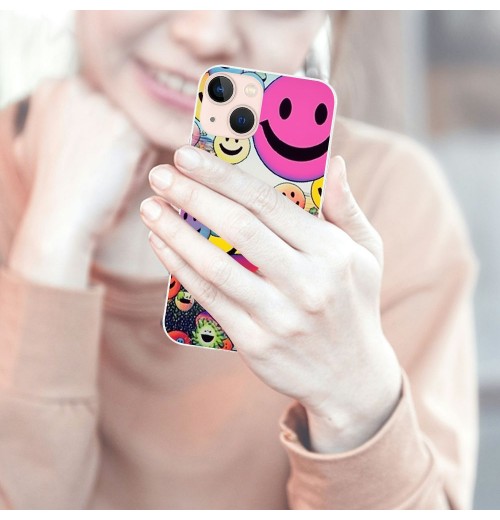 Shangniulu Cute Face Case Girls Women Preppy Aesthetic Cute Face Print Shockproof Protective Case Soft TPU Hard Back Anti-Scratch Cover for iPhone 14