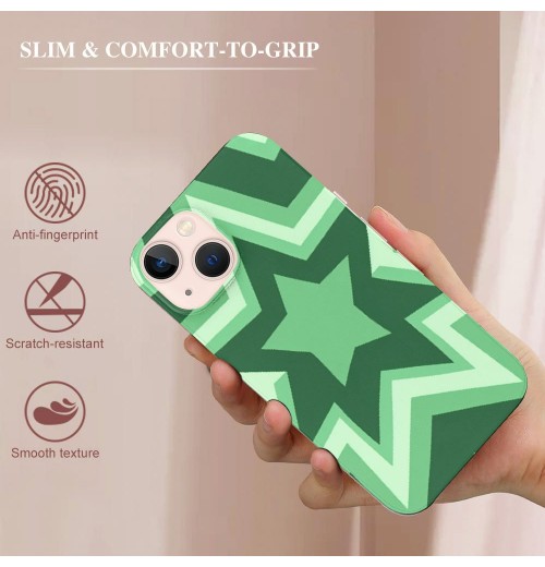 Shangniulu Cute Case Green Stars Coffee Latte Print Shockproof Protective Case Soft TPU Hard Back Anti-Scratch Cover for iPhone 13 Pro