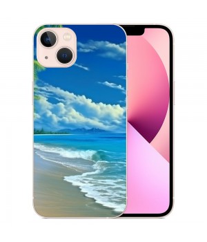 Shangniulu Compatible for iPhone 13 Case, Aesthetic Summer Vacation Beach Palm iPhone Case Drop Protection Slim Shockproof TPU Clear Case Gift for Men Women