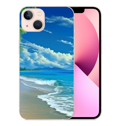 Shangniulu Compatible for iPhone 13 Case, Aesthetic Summer Vacation Beach Palm iPhone Case Drop Protection Slim Shockproof TPU Clear Case Gift for Men Women