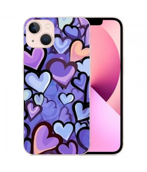 Shangniulu Blue Love Heart Printed Cases for iPhone 14,Cute Soft TPU Hard Back Shatter-Resistant Shockproof Anti-Fall Protective Girly Painting Art Cover Case