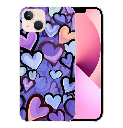 Shangniulu Blue Love Heart Printed Cases for iPhone 14,Cute Soft TPU Hard Back Shatter-Resistant Shockproof Anti-Fall Protective Girly Painting Art Cover Case