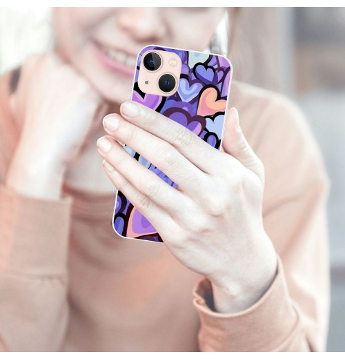 Shangniulu Blue Love Heart Printed Cases for iPhone 14,Cute Soft TPU Hard Back Shatter-Resistant Shockproof Anti-Fall Protective Girly Painting Art Cover Case