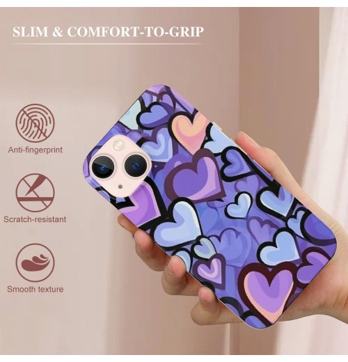 Shangniulu Blue Love Heart Printed Cases for iPhone 14,Cute Soft TPU Hard Back Shatter-Resistant Shockproof Anti-Fall Protective Girly Painting Art Cover Case