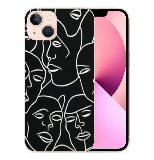 Shangniulu Abstract Art Case Line Face Print Shockproof Protective Cases Soft TPU Hard Back Anti-Scratch Cover