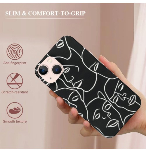 Shangniulu Abstract Art Case Line Face Print Shockproof Protective Cases Soft TPU Hard Back Anti-Scratch Cover