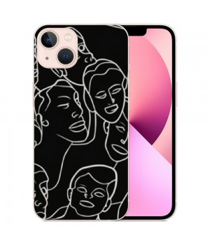 Shangniulu Abstract Art Case Line Face Print Shockproof Protective Cases Soft TPU Hard Back Anti-Scratch Cover