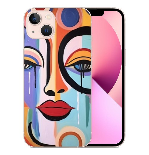 Shangniulu Abstract Colorful Art Case Indie Aesthetic Abstract Face Printed Shockproof Protective Case Soft TPU Hard Back Anti-Scratch Cover